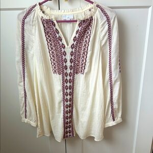 J. Jill Cream Blouse with Purple Embroidery and Beading Size XS